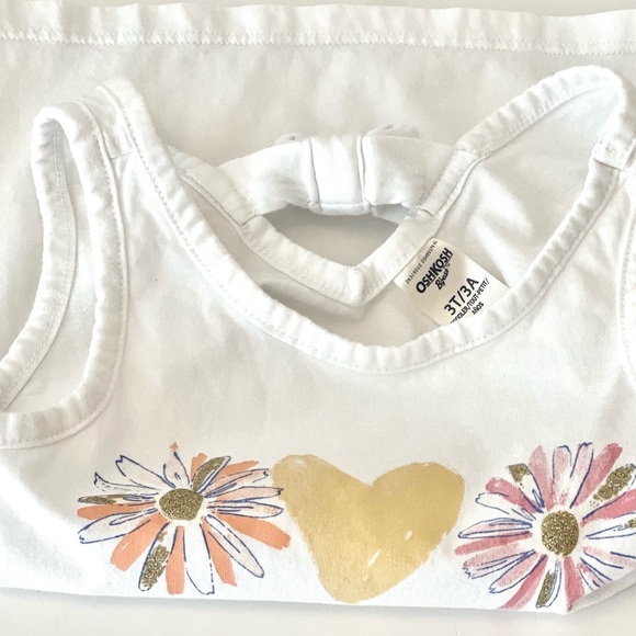 OshKosh B'gosh Kids White Tank Top with Heart and Flower Design - Girls 3T - Picture 4 of 6